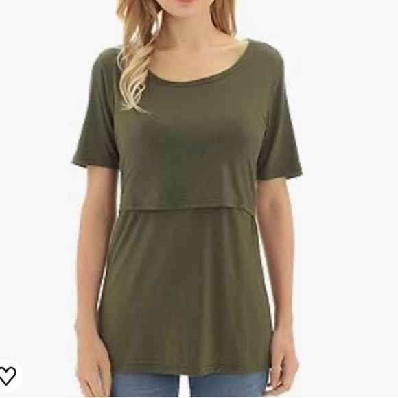 Bearsland NWT Nursing Layered Top Short Sleeve women’s Sz XL‎ DARK GREEN, modal - Picture 1 of 9